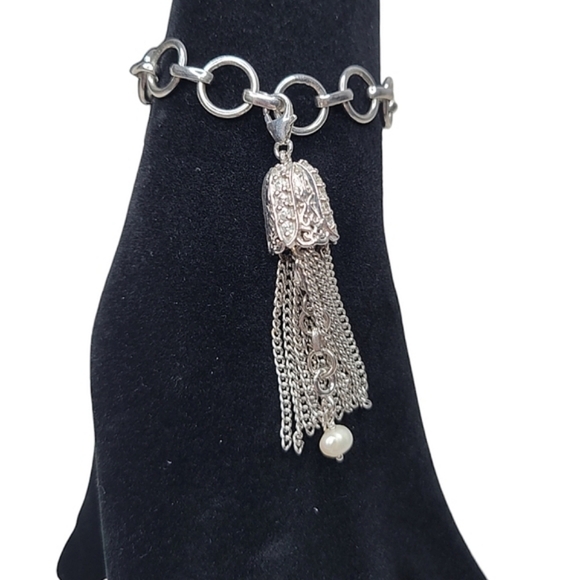 NWOT .925 Sterling Silver Flower Fringe Pearl Stone Bracelet Charm (Charm Only) - Picture 1 of 4